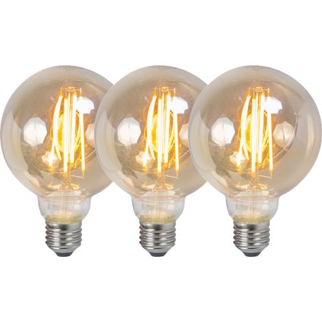 Set of 3 E27 Dimmable LED Bulbs G95 Smoke 5W 380LM 2200K