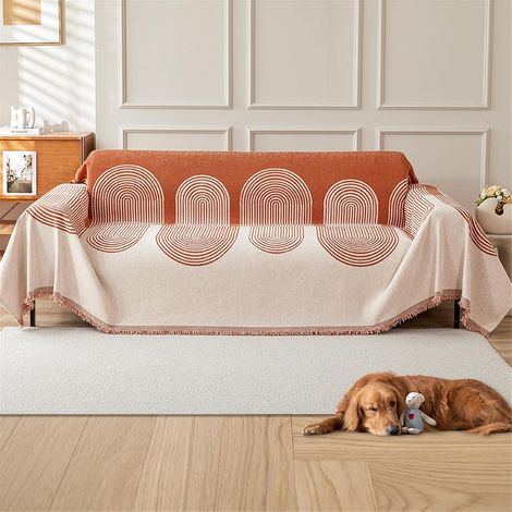 JSSEVN - Large Sofa Throw, Universal Sofa Cover Four Seasons, Sofa Towel, Home Decor (Round Orange, M: 180 x 130 cm) (1/5)