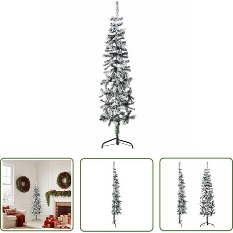 Neige floquée - vidaXL Demi sapin de Noël artificiel mince avec neige floquée 150 cm - Sapin de Noël mince (1/5)