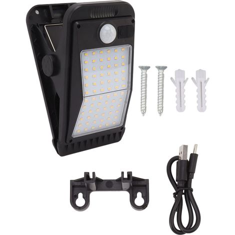 Ortviai Lampe Solaire à Pince Extérieure avec Détecteur de Mouvement, 72 LED, Batterie Intégrée, Éclairage Chaud pour Jardin et Terrasse (1/5)