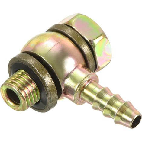 Tuyau Barbillon Raccord Coude 6mm Barbelés M8x1 Mâle Filetage, Carbone Acier Tube Adaptateur Connecteur pour Air Eau Carburant Huile, Doré (1/5)