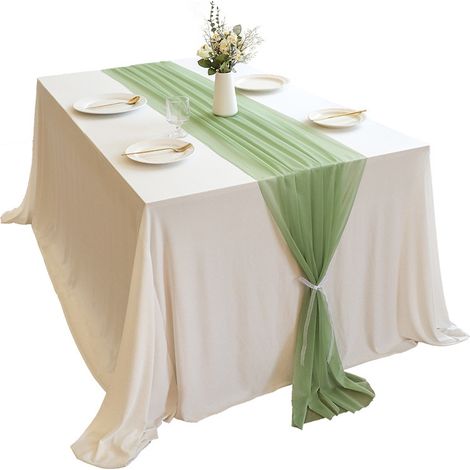 Chemin de table en mousseline de soie, tissu, tulle, vert, vert sauge, 75 cm x 3 m (1/5)