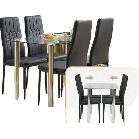 Sillas de comedor, diseño elegante, funcionalidad que ahorra espacio, color negro, juego de 4 (1/2)