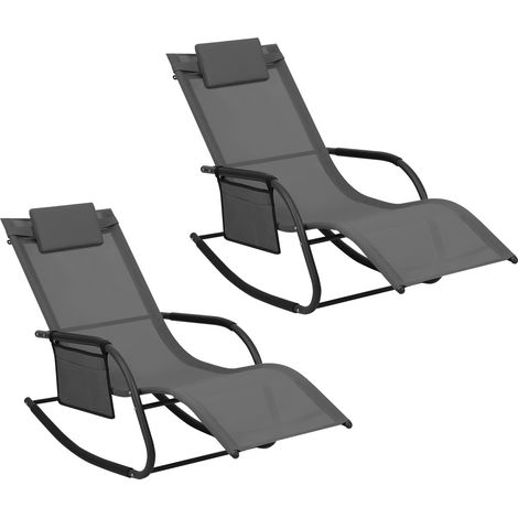 WOLTU 2x Poltrona dondolo, Sdraio Relax, Sedia a sdraio, Con poggiatesta, Grigio