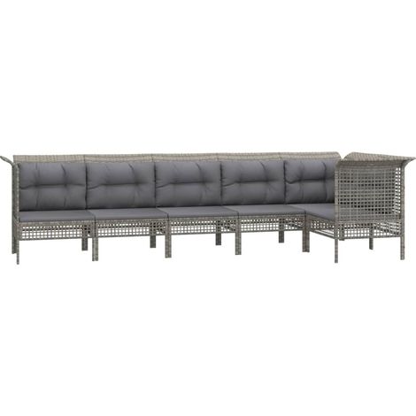 Mobili da giardino mobili da esterno Set di mobili da 6 pezzi con cuscini grigi in resina intrecciata 020016805