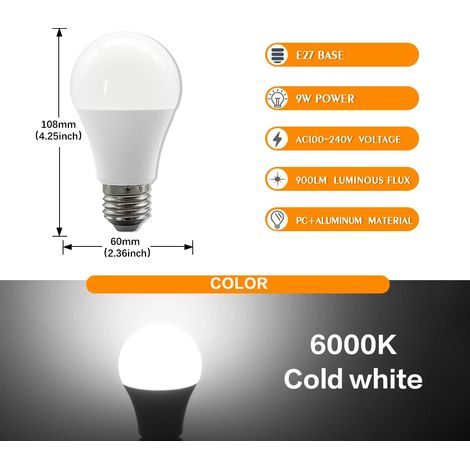 Ampoule LED 9W (E27 6000K, 1 pièce), éclairage décoratif pour la maison