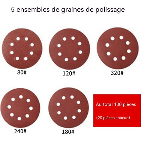 Kit de Ponçage Grossier et Moyen SANMINE - 100 Disques Abrasifs 125mm 8 Trous - Grains 80 à 320 (1/5)
