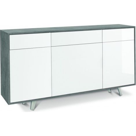 Sideboard mit drei Türen und drei Schubladen Cemento Bianco Lucido 164x41x h92 cm