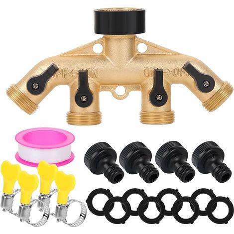 RoseFlower 4 Voies Robinet Laiton Distributeur de Jardin, Splitter de Tuyaux D'arrosage - Gardena Arrosage Pièces et Raccords pour l'irrigation du Jardin, Robinet Extérieur et Minuteries d'Arrosage (1/5)