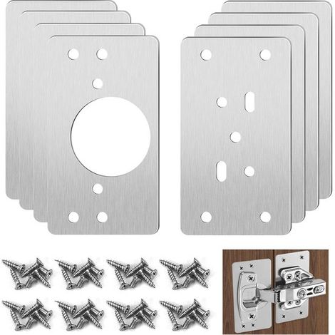 Set di 8 piastre di montaggio per la riparazione di cerniere di mobili, cassetti e finestre, con viti incluse. (1/5)
