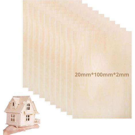 10 pcs Contreplaqué 2mm, bois balsa modelisme 20x10cm, feuille de bois, bois pour gravure laser, bois pour maquette pyrogravure DIY (20x10cm) (1/5)