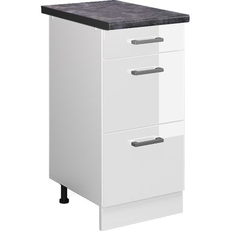 Küchenunterschrank R-Line, Weiß Hochglanz, 40 cm mit Schubladen, AP Anthrazit, Vicco