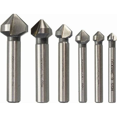 Jeu de 6 fraises à chanfreiner, fraises à chanfreiner HSS à 90°, fraises à chanfreiner cylindriques, outils à visser pour le bricolage, bois, métal, PVC, 6 3/8, 3/10, 4/12, 4/16,5/20,5 mm (1/4)
