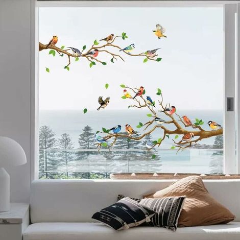 SNQ – Stickers fenêtre rencontre d'oiseaux électrostatiques – Décoration de fenêtres – Lot de 3 feuilles 27x38cm – Autocollants pour salon et chambre (1/4)