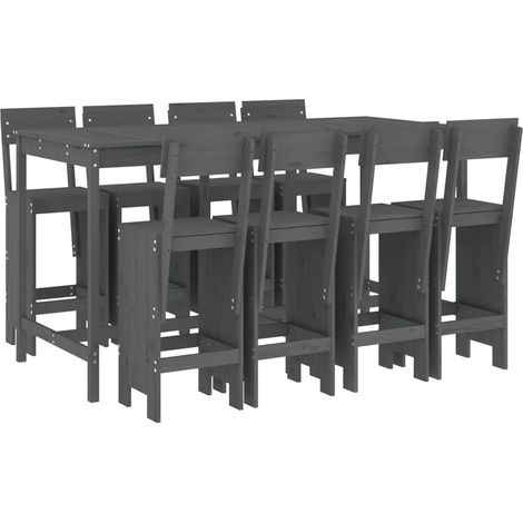 Maison Exclusive - Set Bar da Giardino 9 pz Grigio in Legno Massello di Pino