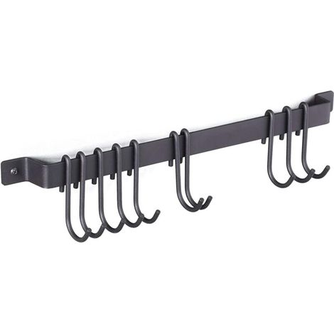 Barra da cucina gourmet nera da 43 cm con 10 ganci in ferro battuto. (1/5)