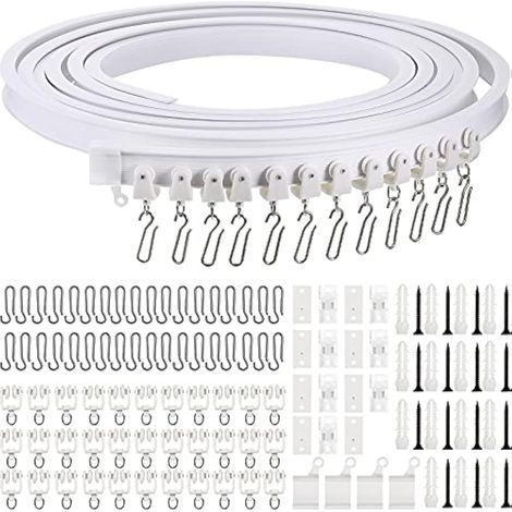 5 m Rail Rideaux Plafond Flexible avec Crochets Set de Rail Rideau Plafond Courbé PVC et Acier Inoxydable pour Fenêtre de Douche, Séparateur de Pièce de Camping Car, Chambre, Balcon (1/5)