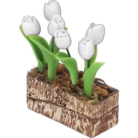 Tulipe Artificielle Blanche Décor Jardin Maison de Poupée 1:12 Miniature Accessoire Simulation (1/5)