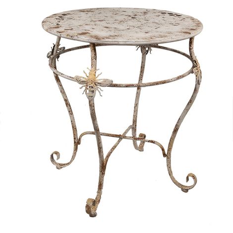 Table de Bistrot Ronde de Jardin en Fer Décorative Blanc et Marron Ø 69 x 76 cm - PANGIVO