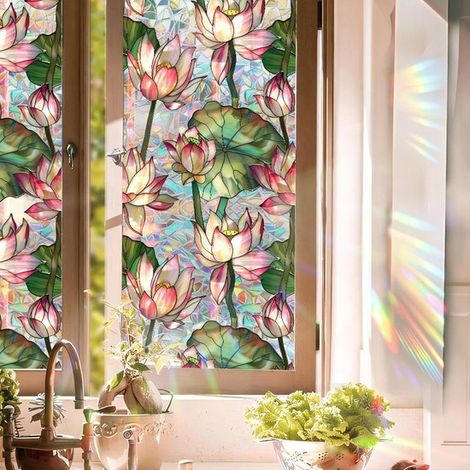 Film pour fenêtre – Motif lotus – 43x100 cm – Occultant – Antistatique et amovible – Salon et porte (1/5)