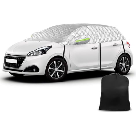 Demi-Housse de Voiture Compatible avec P-eugeot 208 2012-2025, Demi Bache Voiture à 6 Couches avec Crochets, Bande Réfléchissante et Capuchons d'oreilles pour Contre Neige Glace et Givre (1/4)