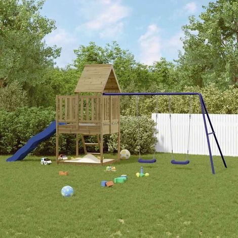 Aire de jeux extérieure : Aire de jeux d'extérieur bois de pin massif jeu extérieur enfant, aire de jeu jardin, balançoire enfant , pour jardin, usage domestique , enfant 3-8 ans (1/5)
