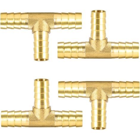Raccordo a T a 3 vie in ottone da 10 mm, composto da 4 pezzi, per tubo flessibile aria e carburante, ideale per giardino e garage. (1/5)