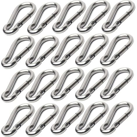 SHINING HOUSE 20 pièces Mousquetons en acier inoxydable 304, Mousqueton en acier inoxydable M5, 50 x 5 mm, pour porte-clés, camping, pêche et randonnée