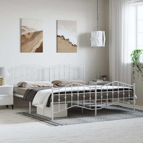 vidaXL Metal Bed Frame without Mattress with Footboard White 183x213cm (1/5)