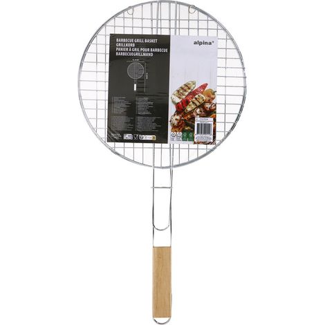 Panier grille BBQ rond double EDCO 30 cm Noir poignée bois-métal