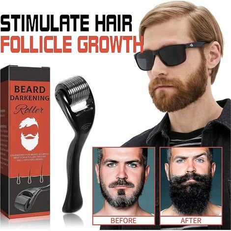 Kit de croissance de barbe - Kit d'entretien pour une barbe épaisse, stimule la pousse des poils avec un rouleau à barbe, soins de la barbe pour hommes (1/3)