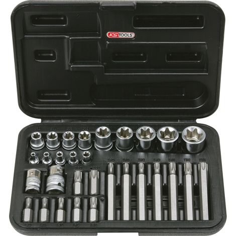KS Tools - Coffret de douilles et douilles tournevis TORX® percé, 1/4'' - 3/8'' - 1/2'', 30 pièces - 922.4301