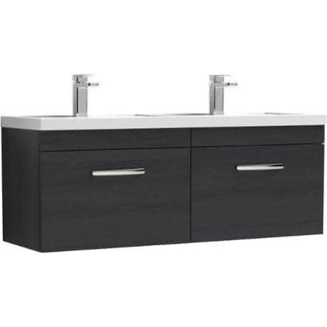 Nuie Athena Charcoal Black Woodgrain 1200mm Wall Hung 2 Drawer Vanity Unit and Double Polymarble Basins - ATH040C (1/5)