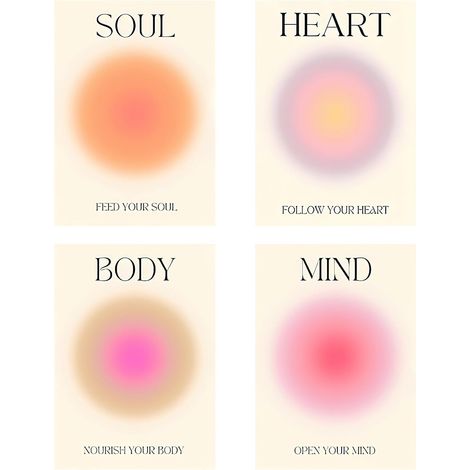 Lot de 4 impressions d'art esthétiques, Lot de posters Images Body Mind Soul Heart Style colorées abstraites halo numéro d'ange énergie Colorful Gradient Art Imprimés esthétique (1/5)