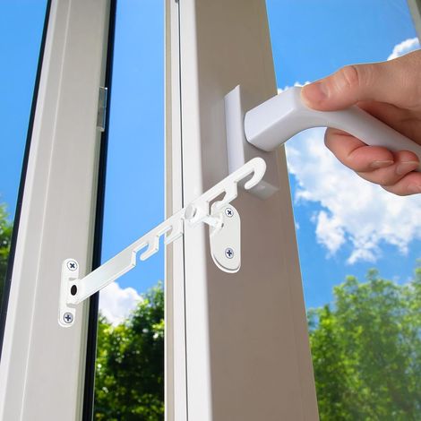 Limitador de ventana ajustable, limitador de ventana para bebés, sin necesidad de taladrar, seguro para ventanas de niños pequeños y mascotas (blanco)