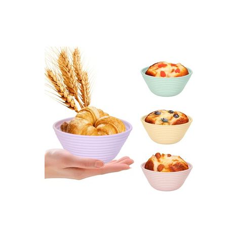 Panier de Fermentation Pliable en Silicone, Bol à Pain Résistant à la Chaleur, Outil de Boulangerie, Rond 12,7 cm 5 Pouces, Lot de 4 Rose Vert Violet Jaune (1/5)