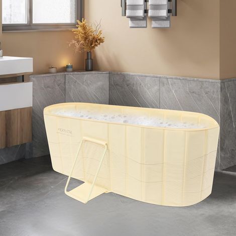 Baignoire mobile portable pliable adulte pour spa à la maison, bain glacé, sauna et douche avec vis de vidange et tuyau, jusqu'à 100 kg, jusqu'à 175 cm, 150 x 55 x 50 cm (jaune) (1/5)
