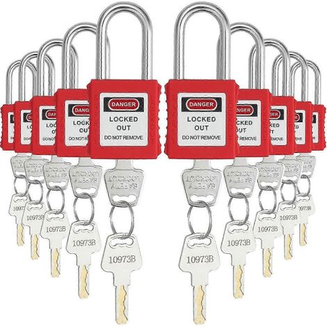 Set di 10 sicurezza lucchetto rosso per la registrazione e l'etichettatura, con 2 chiavi, conforme alle norme OSHA. (1/5)
