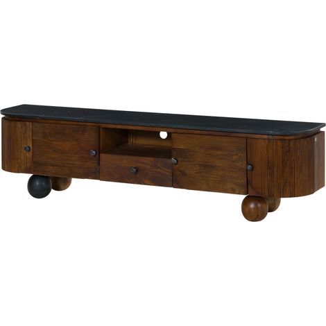 TV-Board Mango 200x40x50 dunkelbraun lackiert / Marmor schwarz FLORENZ 201
