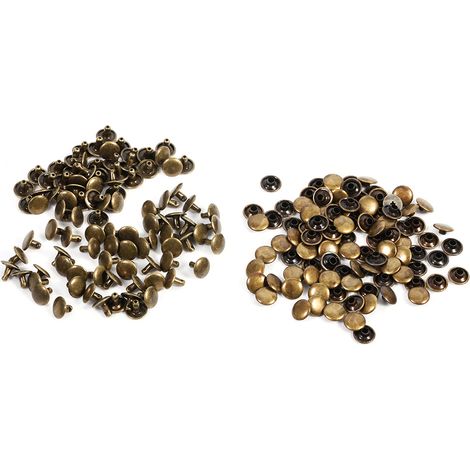 100 Pièces Rivets à Double Tête 8x10mm pour Travail du Cuir et Réparations, Décoration Clous Métal (Bronze)