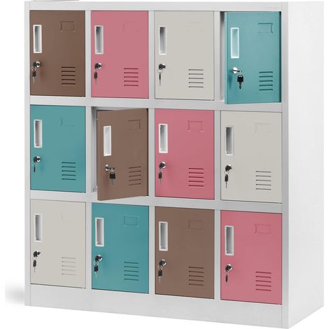 Jan Nowak Armadietto spogliatoio Armadio metallico con 12 Scomparti Fessure di ventilazione Rivestimento in polvere 120 cm x 110 cm x 45 cm (Multicolore) (1/5)
