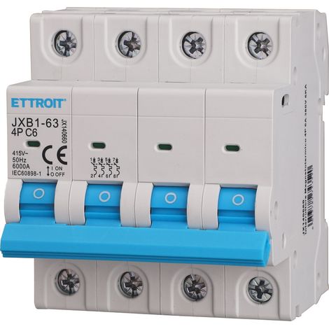 ETTROIT Interruttore Magnetotermico quadripolare 4P C6 6 A 6 kA IEC60898-1 JX140660