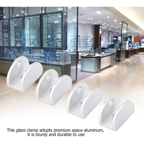 Lot de 4 pinces de fixation en aluminium spatial pour vitres de 5 à 8 mm d'épaisseur. (1/5)