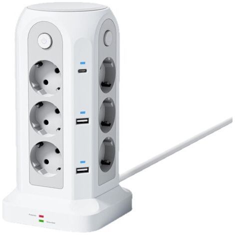 Station de Recharge USB Intelligente Verticale, Multiprise Tour avec Ports Type-C PD Charge Rapide pour Bureau Maison, Prise Multiple Verticale