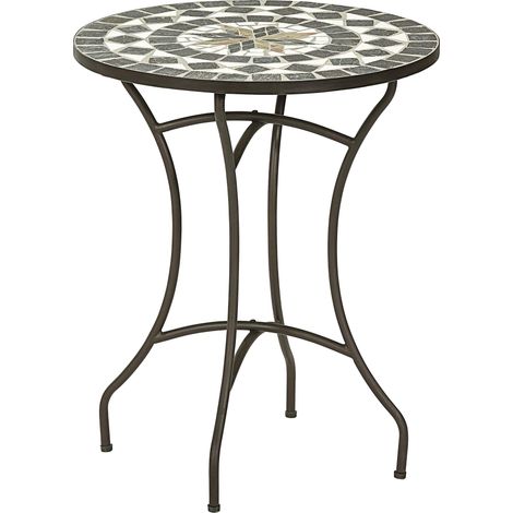 Dehner Tavolo da Giardino Diana, Ø 60 cm, Altezza 72 cm, Metallo, Effetto Mosaico, Marrone/Grigio/Bianco (1/5)