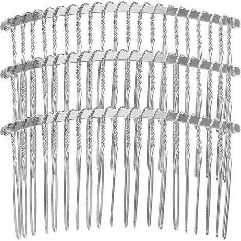 Set aus 3 eleganten Haarkämmen aus versilbertem Metalldraht, 7,8 cm lang, 20 Zinken, zur Herstellung von Brautschleiern (silber) – 7,80 x 4,20 x 0,20 cm (1/4)