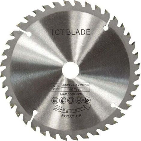 165mm TCT Lame de scie circulaire Disque de coupe rotative en argent pour la coupe du bois 40 dents (1/4)