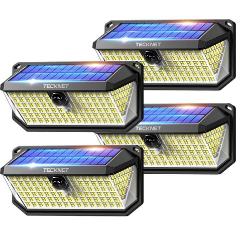 Lampe Solaire Extérieur, 4200LM,416 LEDs, Éclairage à 300° 3 Modes, avec Détecteur de Mouvement, Lumiere Solaire Étanche IP66 pour Clôture, Ccour, Patio, Jardin, Garage, etc - 4 pcs (1/5)