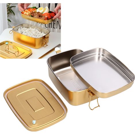 Boîte-repas isotherme 1,5L en acier inoxydable 304, imperméable et portable pour bureau ou maison, couleur or