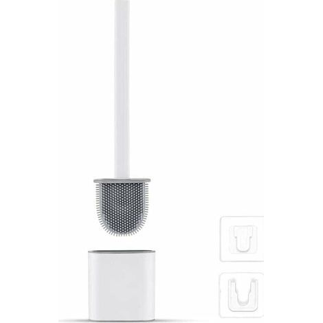 Brosse WC Plate en Silicone avec Supports - Anti-Goutte, Antibactérienne - Balayette WC Ventilée - Séchage Rapide et Sans Odeur - Montage Mural ou au Sol - Idéale pour Salle de Bain et WC - Blan (1/4)
